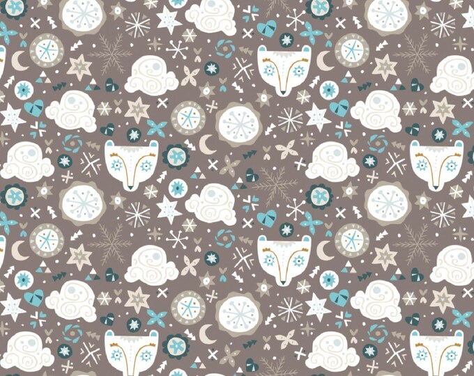 Camelot Fabrics Snowfall Bear Faces Taupe Premium Quality 100% Cotton Fabric (CA725)