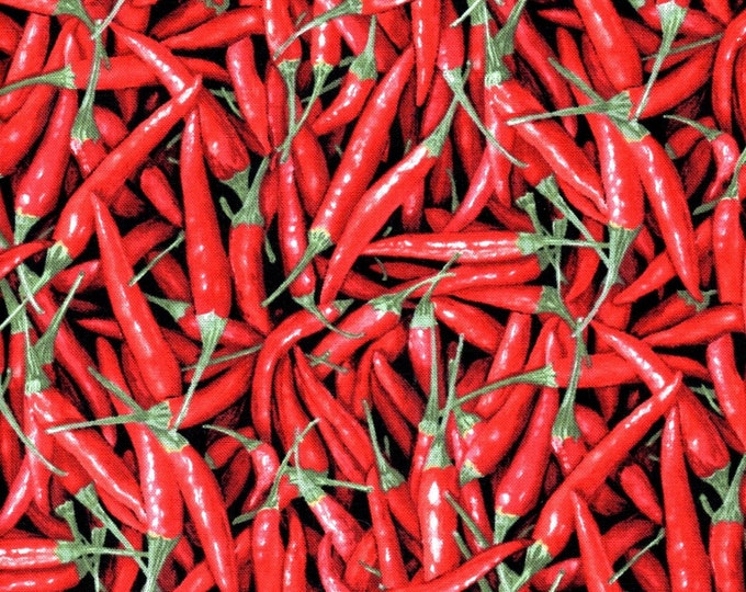 Fabri-Quilt Chili Peppers on black Premium Quality 100% Cotton Fabric (FQ28)