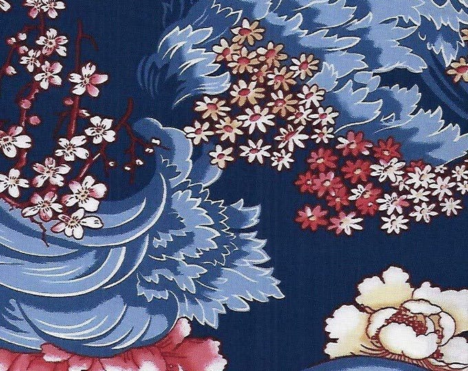 Timeless Treasures Revive Floral Wave Navy Blue Premium Quality 100% Cotton Fabric (TT354)