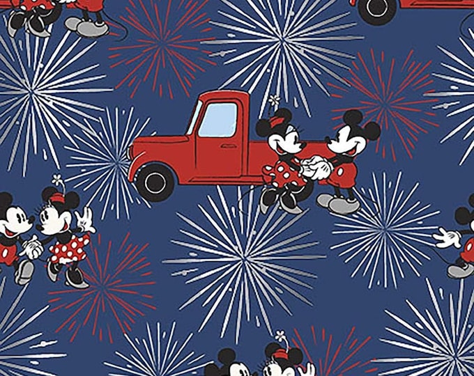 Springs Creative Disney Patriotic Fabric, by The Yard, Mickey and Minnie Fireworks Premium Quality 100% Cotton Fabric (SC211KK)