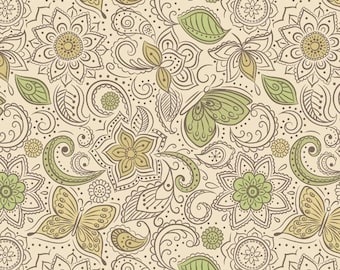 Lewis & Irene Sew Mindfull Floral Flow Mello Yellow Premium Quality 100% Cotton Fabric (M482)