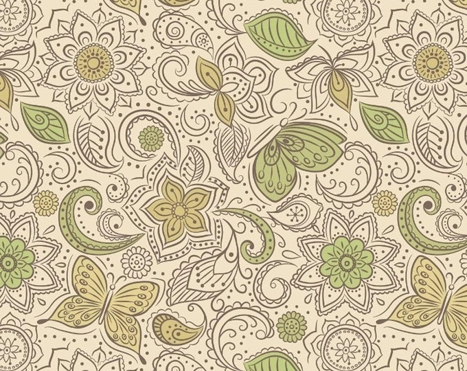 Lewis & Irene Sew Mindfull Floral Flow Mello Yellow Premium Quality 100% Cotton Fabric (M482)