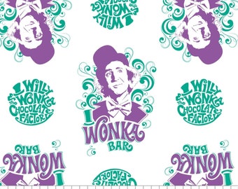 Camelot Fabrics Willy Wonka Willy in White Premium Quality 100% Cotton Fabric (CA1003KK)