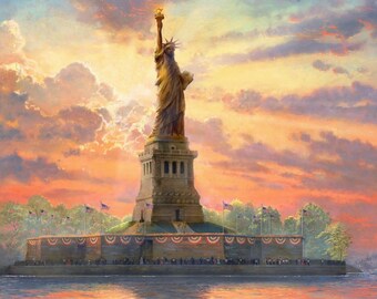 Statue Of Liberty Allover TK 2008 Thomas Kinkade David Textile 100% Cotton Fabric By The Panel 35" x 42" (DA130)