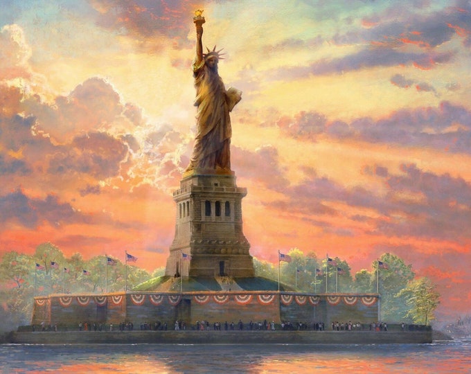 Statue Of Liberty Allover TK 2008 Thomas Kinkade David Textile 100% Cotton Fabric By The Panel 35" x 42" (DA130)
