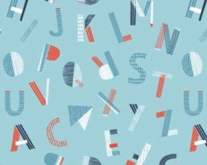 Camelot Fabrics Nautical Collection Stylized Letters Blue Premium Quality 100% Cotton Fabric (CA1040KK)