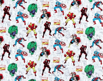 Springs Creative Marvel Retro Comics Action Comic White Premium Quality 100% Cotton Fabric (SC1414)