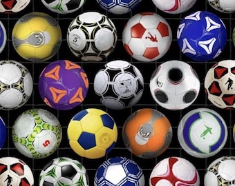 Elizabeth's Studio Sports Soccer Balls in Goal Black Premium Quality 100% Cotton Fabric (ES13XX)