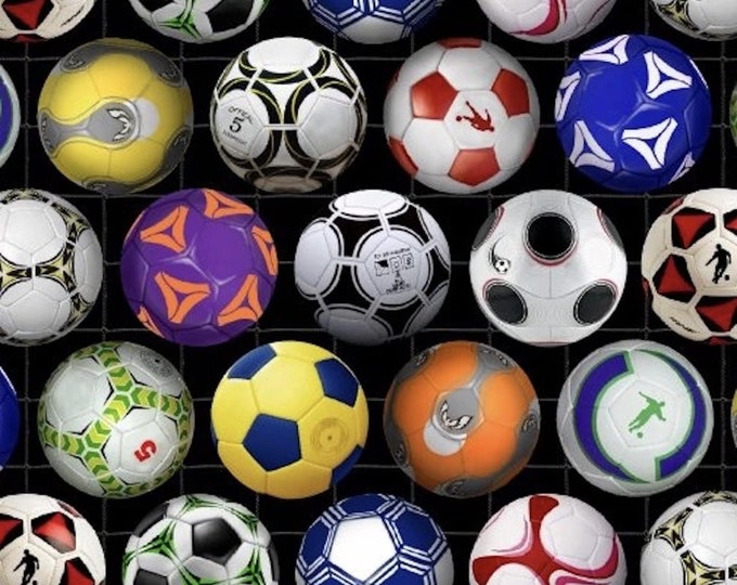 Elizabeth's Studio Sports Soccer Balls in Goal Black Premium Quality 100% Cotton Fabric (ES13XX)