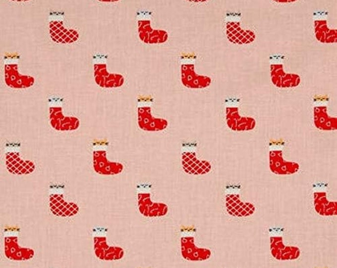 Dear Stella Christmas Darling Kittens in Stockings Peach Premium Quality 100% Cotton Fabric (TT1078)
