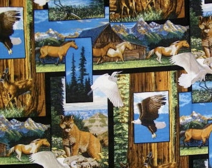 Springs Creative Marshall Dry Goods America The Beautiful Collage Animals Blocks Premium Quality 100% Cotton Fabric (SC1040)
