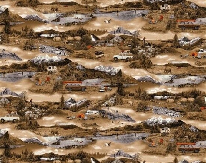 Studio E Fabrics Veedaf Travel Fabric - Parks Recreation Camping RV Mountain Scene Premium Quality 100% Cotton Fabric (M385KK)