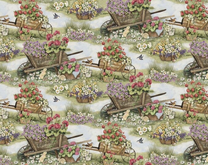 Springs Creative Primrose Lane Wheel Barrels by Patrick Lose Premium Quality 100% Cotton Fabric (SC188)