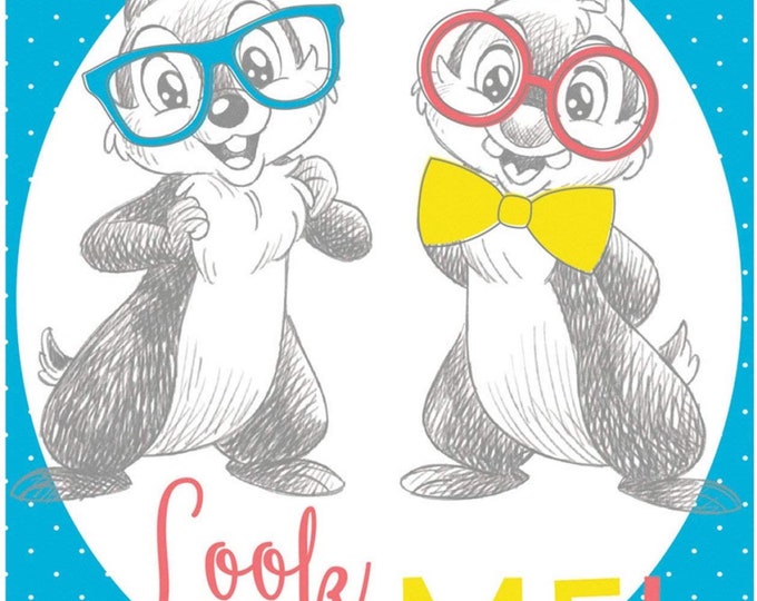 Disney -  Chip and Dale in glasses Panel 36"  Camelot fabrics 100% cotton 43" wide fabric Sold by the Panel (CA382KK)