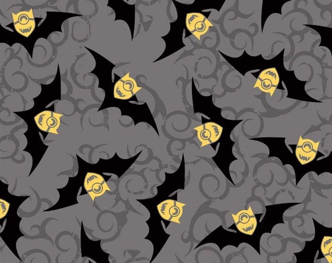 Quilting Treasures Despicable Me Minions Halloween Bats Bite Me Gray Premium Quality 100% Cotton Fabric (M33)