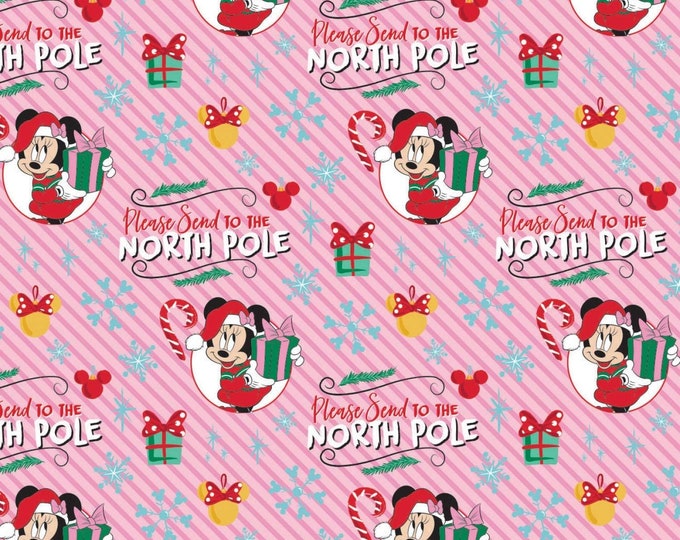 Camelot Fabrics Disney Minnie North Pole Pink Premium Quality 100% Cotton Fabric (CA1375KK)