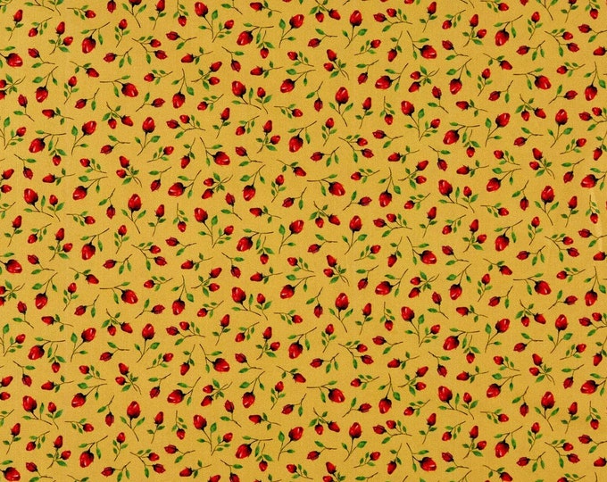 Quilting Treasures Danielle Rose Buds, Gold Premium Quality 100% Cotton Fabric (QT891)