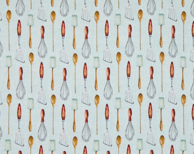 Springs Creative Farmhouse Kitchen Utensils Mint Premium Quality 100% Cotton Fabric (SC1463BB)