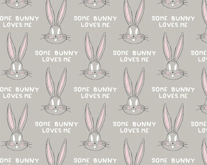 Camelot Fabrics Looney Tunes Little Dreamer Bugs Bunny Editorial Light Grey Premium Quality 100% Cotton Fabric (CA76KK)