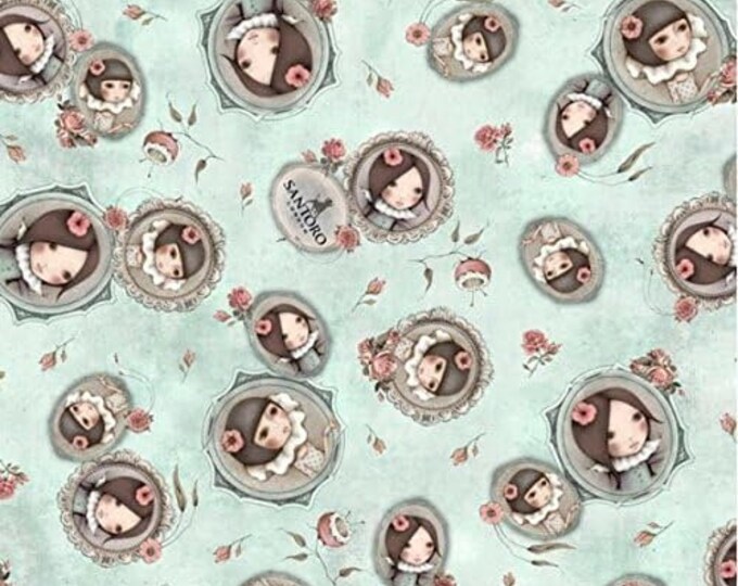Quilting Treasures Curiosity' Lost and Found Cameos on Light Teal Premium Quality 100% Cotton Fabric (QT66)