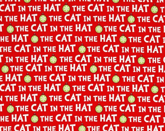 Robert Kaufman The Cat in The Hat Christmas Words, Red Premium Quality 100% Cotton Fabric (RK322)