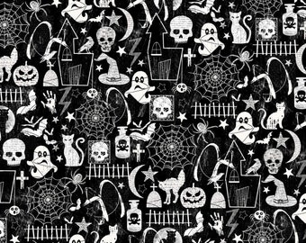 Timeless Treasures Halloween Glow in The Dark Motifs Premium Quality 100% Cotton Fabric (TT1230KK)