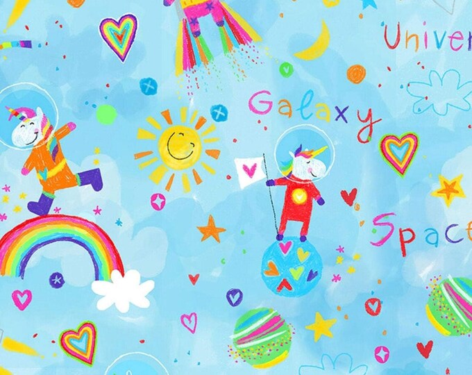 Timeless Treasures Unicorns & Space Blue Premium Quality 100% Cotton Fabric (TT1111)