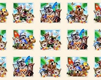 Elizabeth's Studio Beach Selfies 23x43 Panel Cream Style 1326 Premium Quality 100% Cotton fabric by the Panel (ES328)