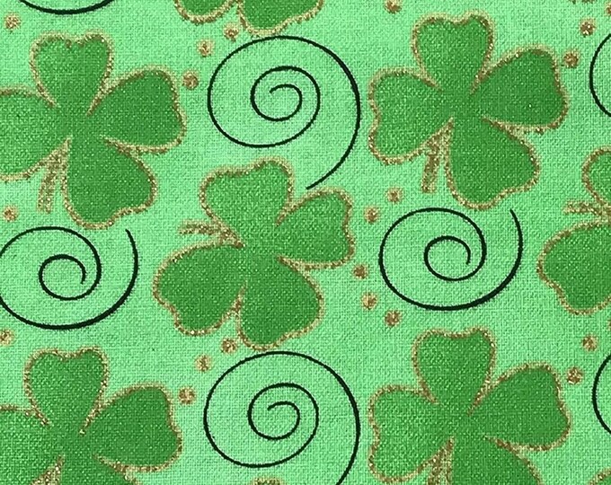 Saint Patrick's Tossed Shamrocks Glitter Print Premium Quality 100% Cotton Fabric (RK78CC)