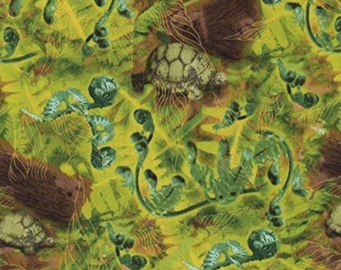 Timeless Treasures Wildflowers Fern Green Ferns Turtles 100% Cotton Fabric (TT54)