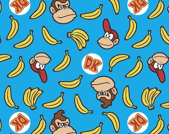 Springs Creative Super Mario Donkey Kong Coordinating Tossed Blue Premium Quality 100% Cotton Fabric (SC1570KK)