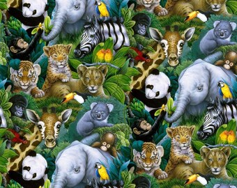 David Textiles A Rare Occasion Jungle Animals Premium Quality 100% Cotton Fabric (DA31)