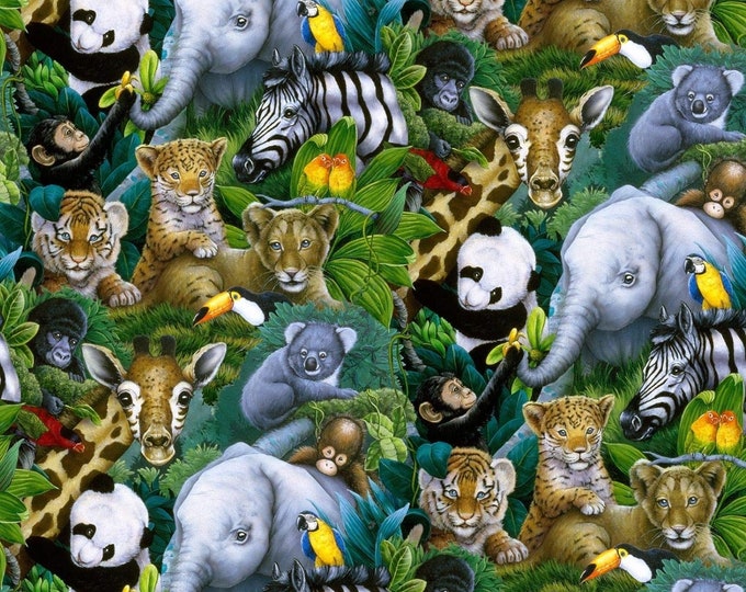 David Textiles A Rare Occasion Jungle Animals Premium Quality 100% Cotton Fabric (DA31)