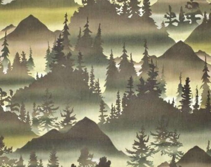 Timeless Treasures Pine Forest Silhouettes Green Premium Quality 100% Cotton Fabric (TT671)