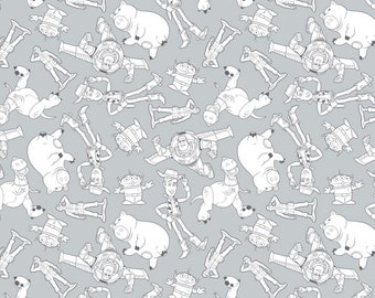 Camelot Fabrics Disney Toy Story Fabric Character Outlines in Gray Premium Quality 100% Cotton Fabric (CA519)