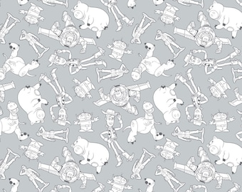 Camelot Fabrics Disney Toy Story Fabric Character Outlines in Gray Premium Quality 100% Cotton Fabric (CA519)
