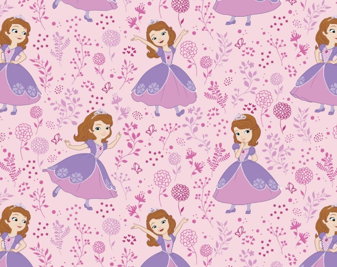 Camelot Fabrics Disney Sofia The First Meadow in Light Pink Premium Quality 100% Cotton Fabric (CA743)