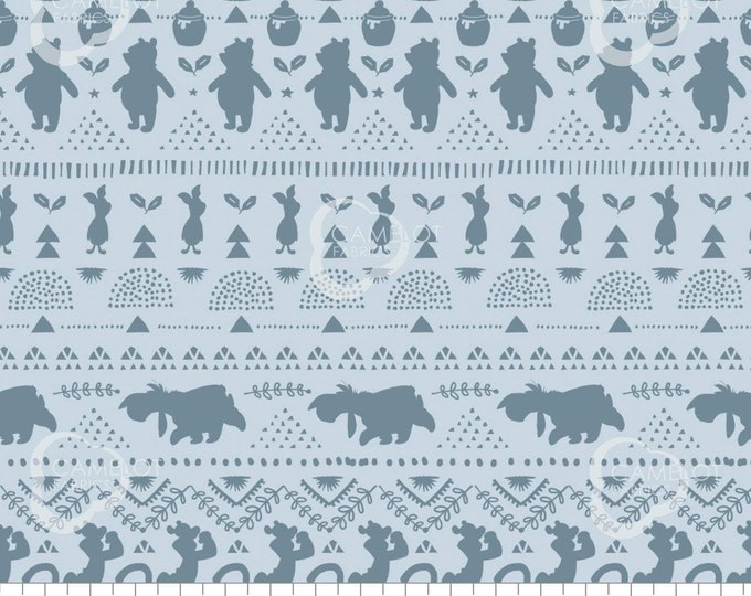 Camelot Fabrics Disney Winnie The Pooh Wonder and Whimsy Silhouette Stripe in Light Blue Premium Quality 100% Cotton Fabric (CA369KK)