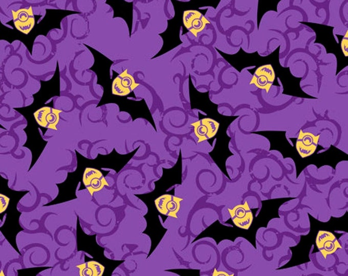 Quilting Treasures Despicable Me Minions Halloween Bats Bit Me Purple Premium Quality 100% Cotton Fabric (M34)