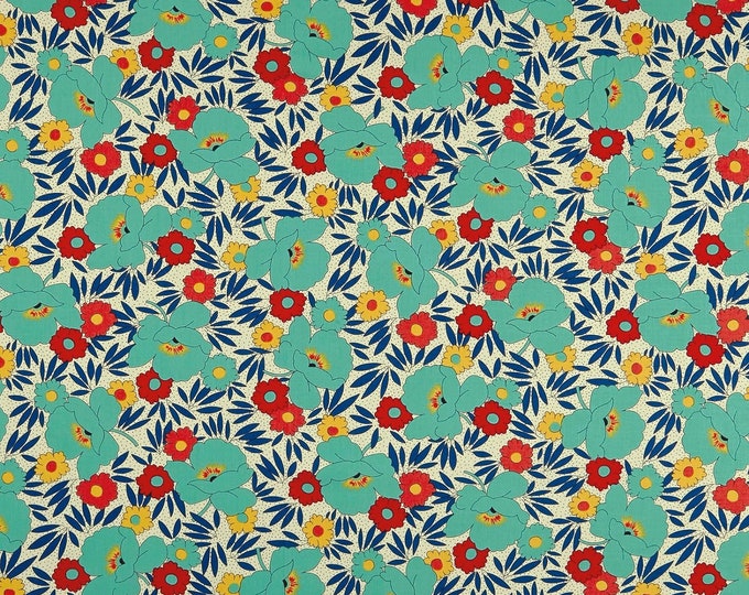 Quilting Treasures Harlow Floral and Leaf Aqua Premium Quality 100% Cotton Fabric (QT1117KK)
