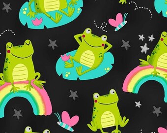 Timeless Treasures Frog Toad Lily Pad Black Premium Quality 100% Cotton Fabric (TT1108)