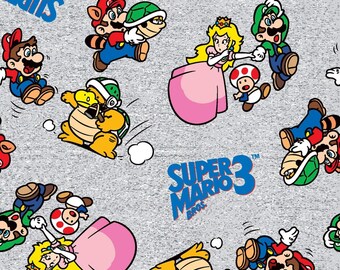 Springs Creative Go Mario and Friends Luigi Princess Peach Grey Premium Quality 100% Cotton Fabric (SC1571KK)