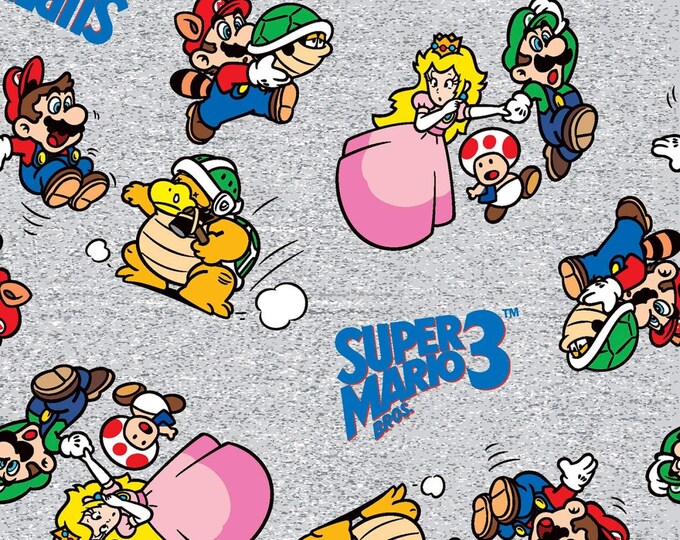 Springs Creative Go Mario and Friends Luigi Princess Peach Grey Premium Quality 100% Cotton Fabric (SC1571KK)