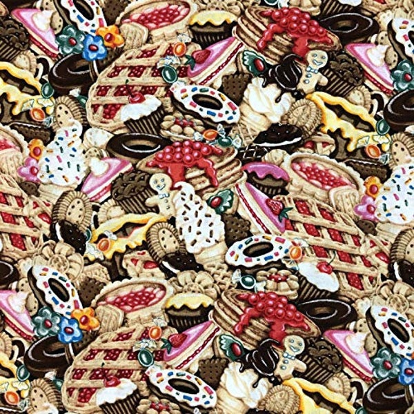 Timeless Treasures Mixed Sweet Treats Cookies Pie Donuts Premium Quality 100% Cotton Sold by The Yard. (TT941)