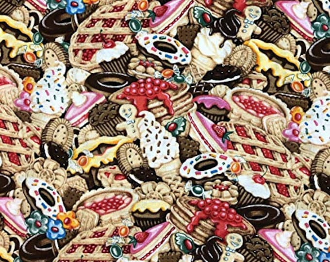 Timeless Treasures Mixed Sweet Treats Cookies Pie Donuts Premium Quality 100% Cotton Sold by The Yard. (TT941)