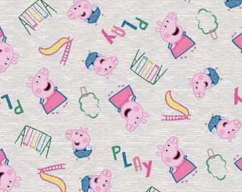 Springs Creative Peppa pig play at the park Gray Premium Quality 100% Cotton Fabric (SC28XX)