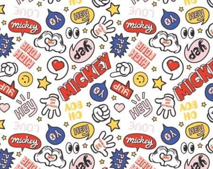 Camelot Fabrics Disney Mickey Totally Got This White Premium Quality 100% Cotton Fabric (CA212KK)