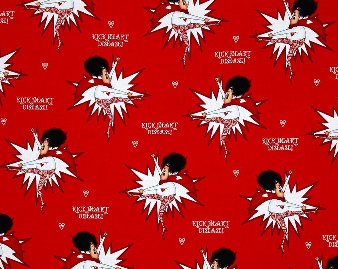Quilting Treasures Kick Heart Disease Superlady Premium Quality 100% Cotton Fabric (QT651)