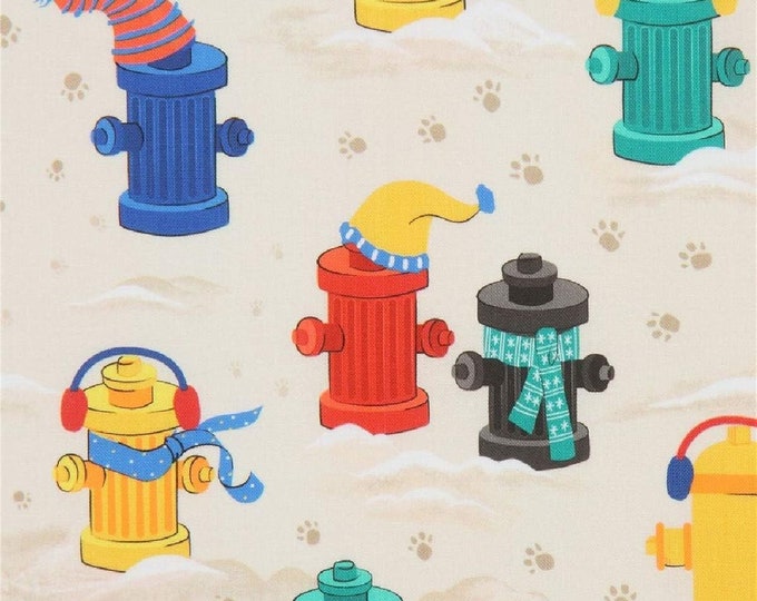 Quilting Treasures Chilly Dogs Fire Hydrants Cream Premium Quality 100% Cotton Fabric (QT1096)