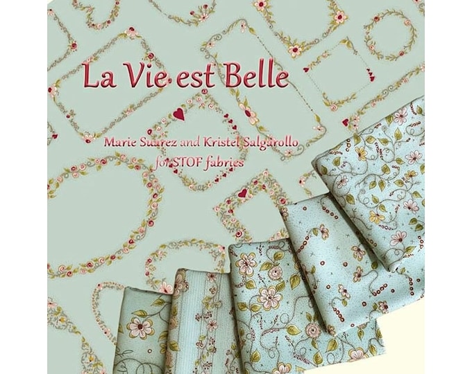 Blank Quilting Sp-La Vie Belle Floral Labels in Teal Premium Quality 100% Cotton Fabric (BQ73)